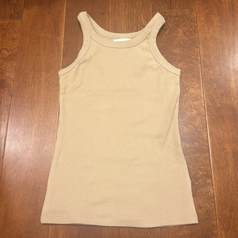 Tan Halter Neck Tank Top, Minimalistic Neutral Style